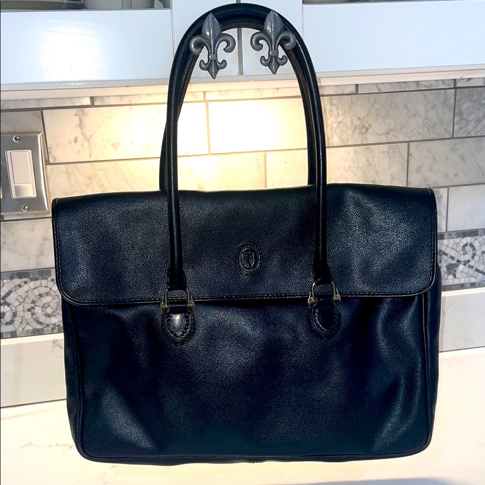 Trussardi Black Leather Tote Bag.